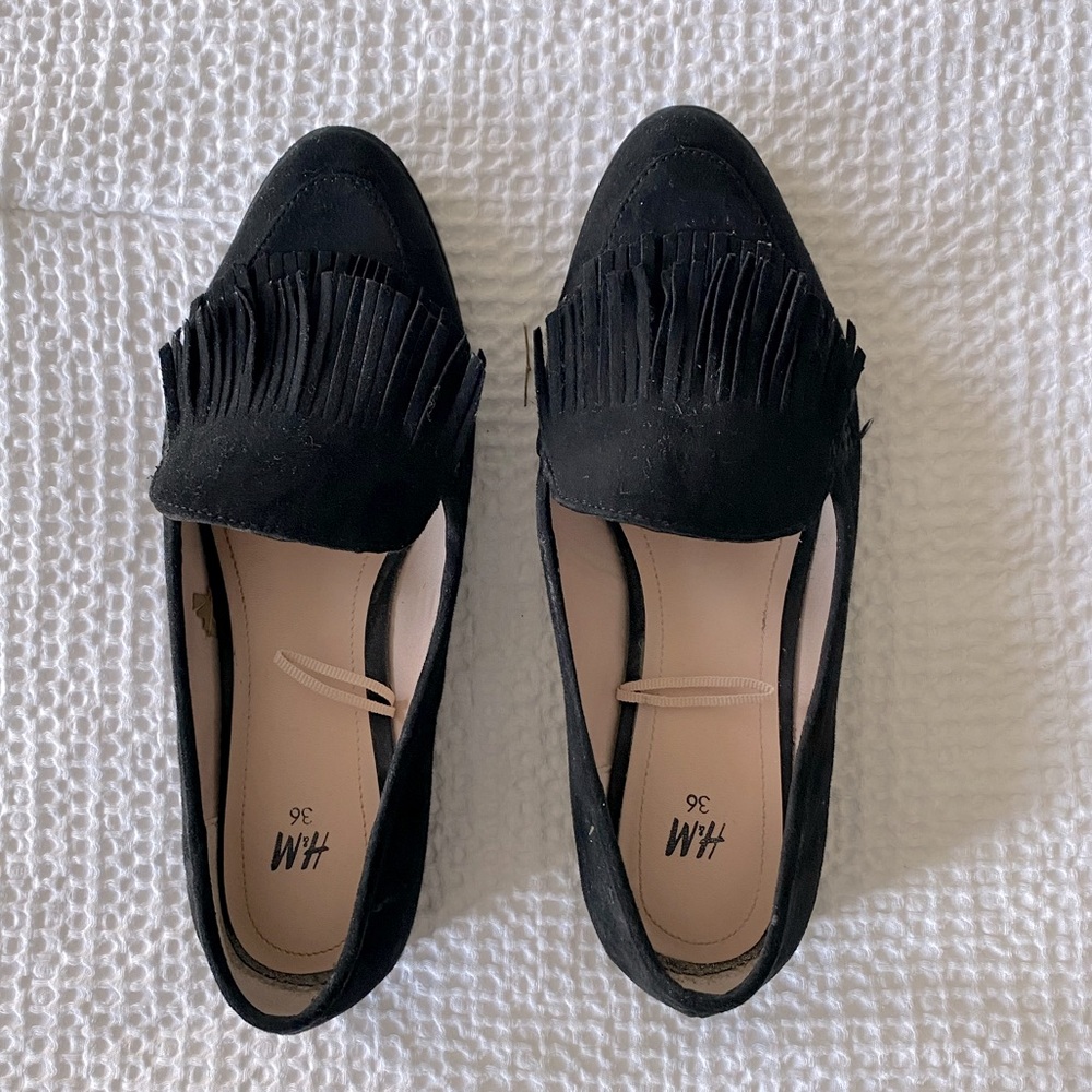 H&M suede loafers with fringe